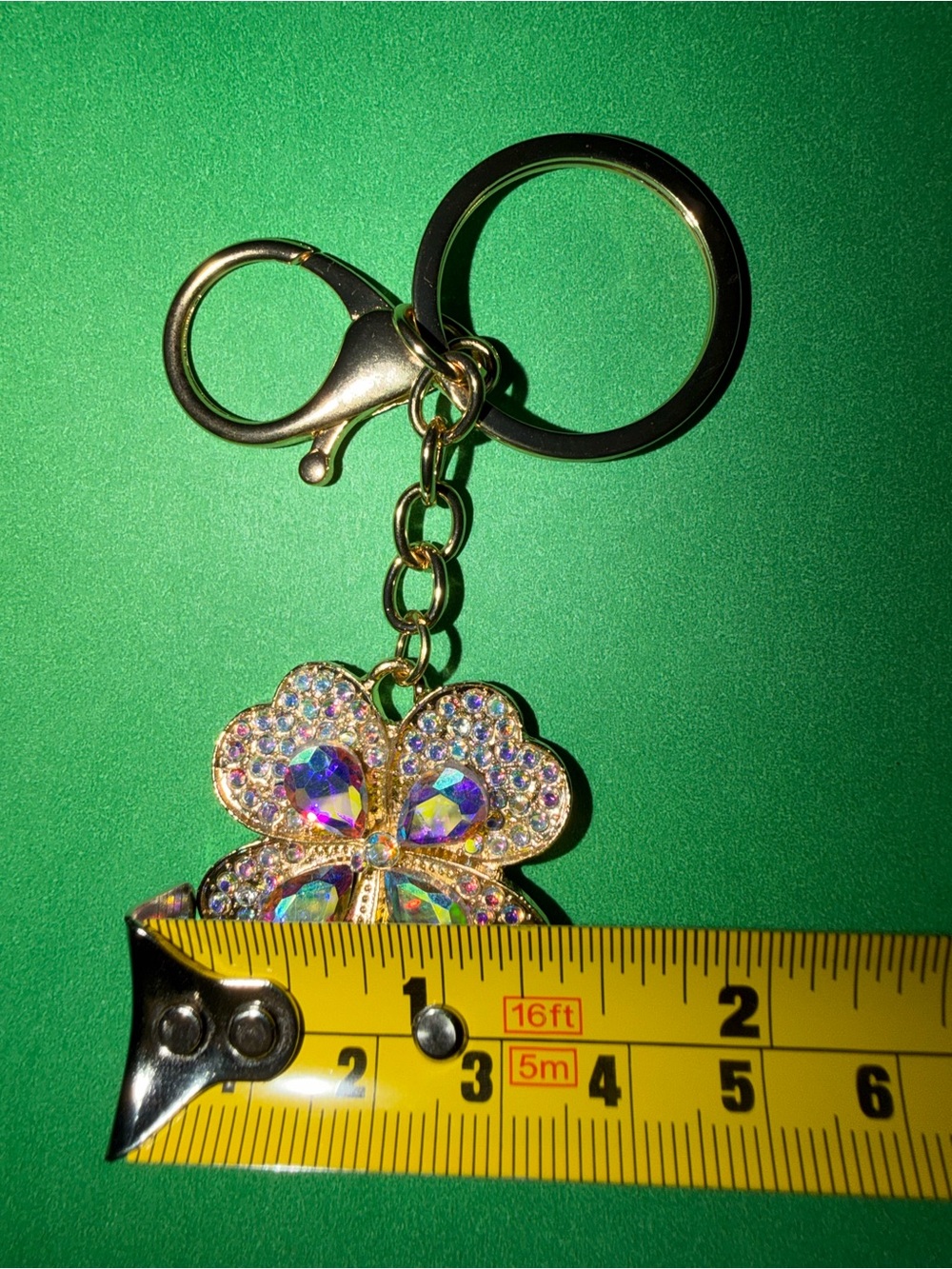 Iridescent Crystal Four-Leaf Clover Keychain - Gold Tone NWOT - Picture 5 of 6